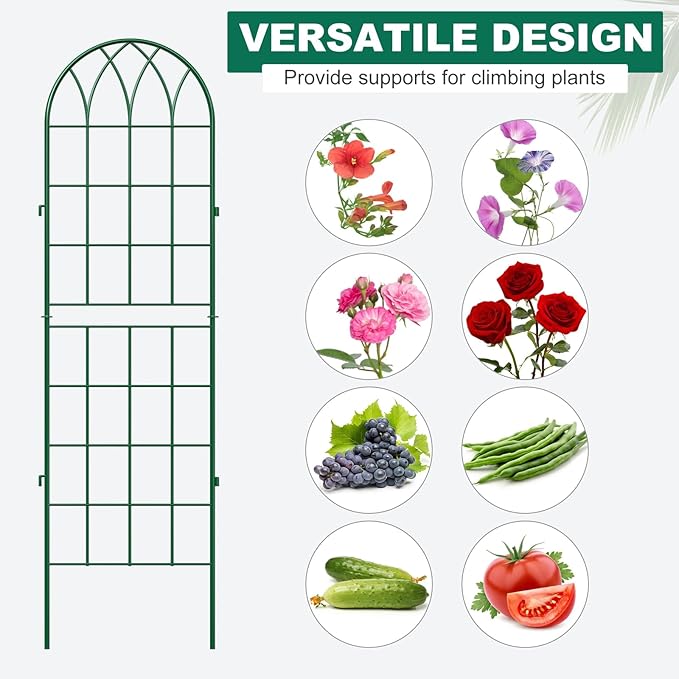 4 Pack Metal Garden Trellis for Climbing Plants 71 Inch Green Metal Garden Trellis for Vines Plant Rose Vegetable SupportLarge Decorative Outdoor Trellis