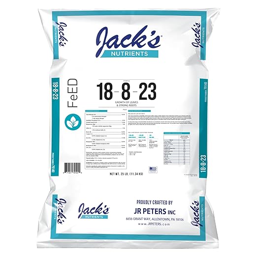 Jack's Nutrients 18-8-23 Outdoor Water-Soluble Fertilizer 25lbs – Promotes Leaf Growth and Strong Roots