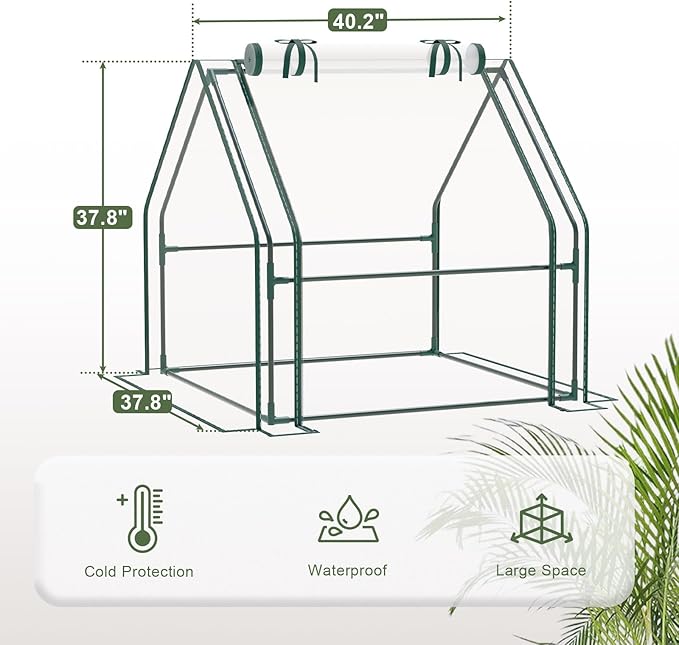 Portable Mini Greenhouse 40.2x37.8x37.8 Greenhouses for Outdoors with Dual Large Zipper Doors &amp Ground Stakes Waterproof Plastic Green House for Outside Garden Patio Backyard