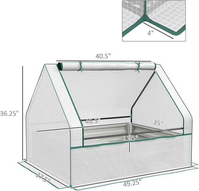 Raised Garden Bed with Mini Greenhouse - Galvanized Outdoor Planter Box Perfect for Herbs Vegetables and Flowers