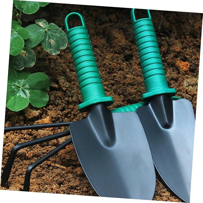 Garden Tool Set with Stainless Steel Planting Shovels and Rake Portable 5pcs Gardening Supplies with Carrying Case for Outdoor Planting and Lawn Care