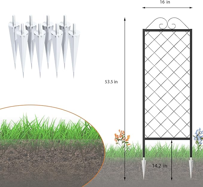 Zhongma 2 Pack Metal Garden Trellises for Climbing Plants 53.5 Inch Tall Metal Fence Plant Support Trellis for Flower and Vagetable