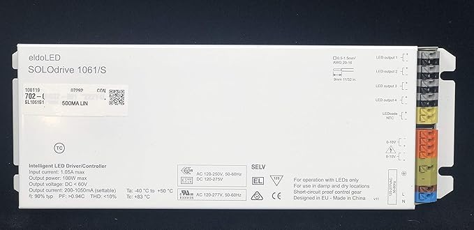 SOLOdrive 1061/S 500MA LIN Solodrive AC 100W 0-10V 1 control channel constant current 4x 57V outputs side feed square metal SL1061S1 500MA LIN 223PNM