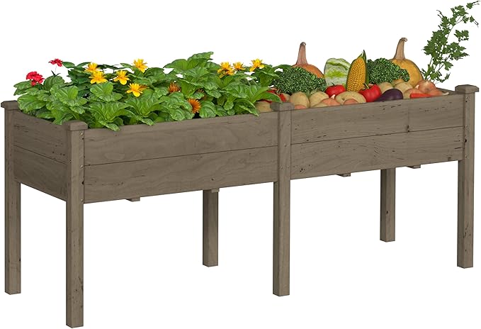 BlueWish 72''L x 23''W x 30''H Outdoor Cedar Garden Bed Raised Garden Bed with 8 Drainage Holes &amp 6 Legs Elevated Planter Boxes for Gardening Vegetable Flower 661lbs Capacity Brown