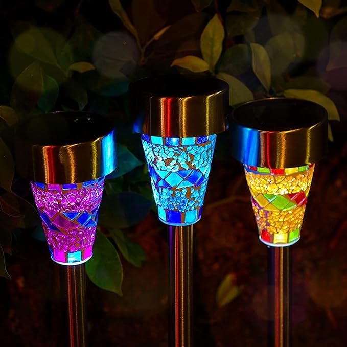 Plant Growing Lamps Solar Light LED Mosaic Lawn lamp Outdoor Waterproof Mosaic lampshade Modern Park Garden Path Landscape Lawn Decorative 1/3pcs(One for Each Color)