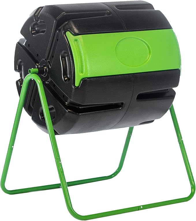 FCMP Outdoor HOTFROG Roto Single Chamber Batch Tumbling Composter - Outdoor Rotating Garden Compost Bin (HF-RM4000) Black &amp Green (37-Gallon)