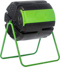 FCMP Outdoor HOTFROG Roto Single Chamber Batch Tumbling Composter - Outdoor Rotating Garden Compost Bin (HF-RM4000) Black &amp Green (37-Gallon)