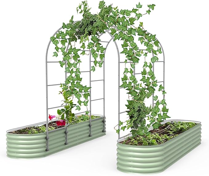 Vego Garden Modular Arched Trellis System 7.0' Long Trellis for 2.5' x 9.5' (10 in 1) Garden Bed for Climbing Plants Like Cucumber Beans Tomatoes &amp Vines (Garden Beds Not Included)
