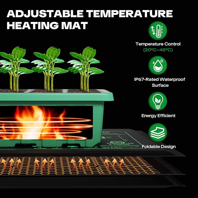 YAUNGEL Seed Starter Tray with Grow Light Heat Mat with Thermostat 5 Pack Seed Starter Kit with Timing Controller Adjustable Brightness Thicken Seedling Starter Trays with Humidity Domes