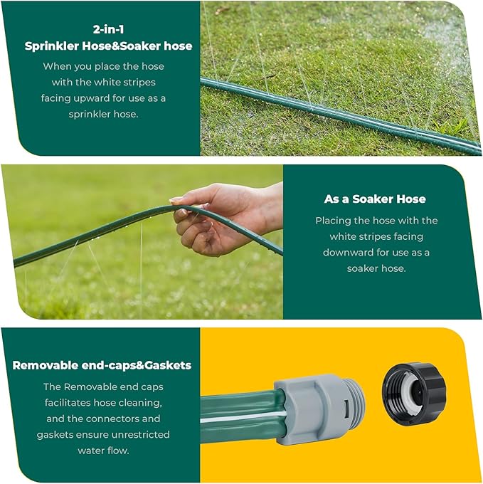Sprinkler Soaker Hose 25ft 2Pack for Garden Lawn Watering Pipe with Holes High-Efficiency Water-Saving Garden Irrigation System Drip Hose Sprinkler