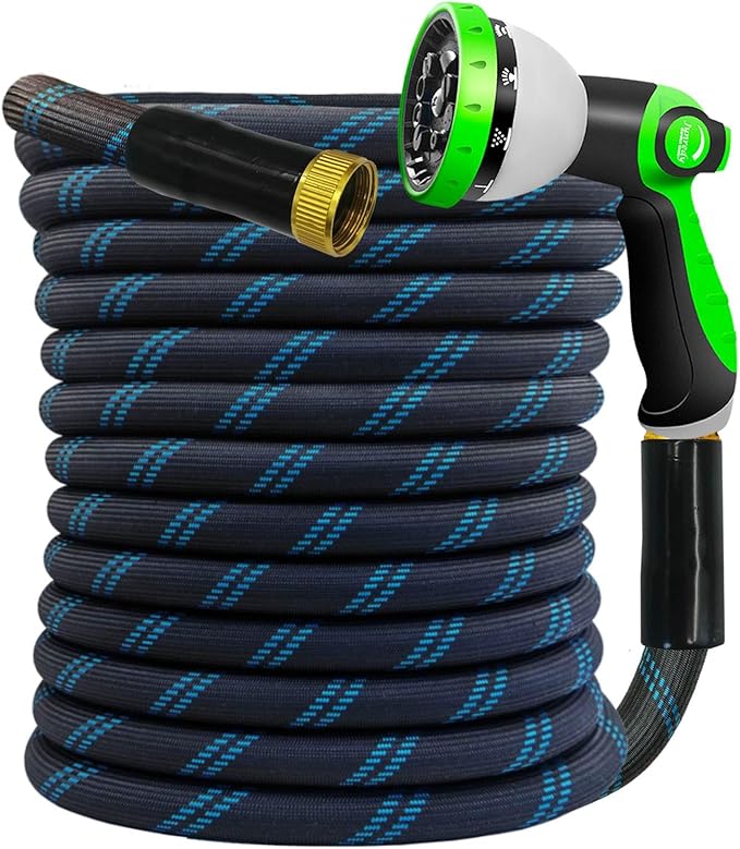 Garden Hose 50FT NON-EXPANDABLE Heavy-Duty Flexible &amp Lightweight Water Hose with 10-Function Nozzle No-Kink Leak-Proof Solid Fittings for Car RV Marine Camper Outdoor Yard Lawn