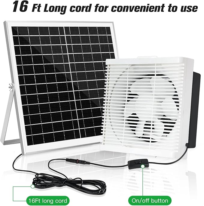 Solar Powered Exhaust Fan 25W Solar Panel +10 Shutter Ventilation Vent Fan for Outside Greenhouse Chicken Coop Shed Pet House