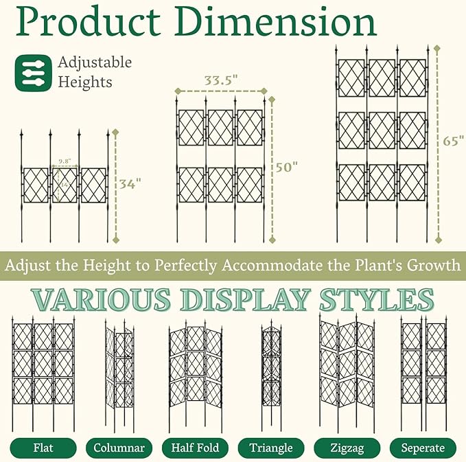 Garden Trellis Frame for Climbing Plants Outdoor | 65 Inch PE-Coated Metal Pipes &amp Plastic Grids Rose Wall Trellis | Rustproof Privacy Screen Plant Support Frame for Flowers Vines Vegetables Indoo