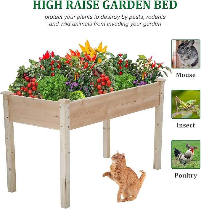 Raise Garden Bed Wood Elevated Planter Box Kit Raised Planter Boxes Outdoor with Legs for Patio Backyard Garden Greenhouse Plants Planting Vegetable Flower Herbs Garden Box
