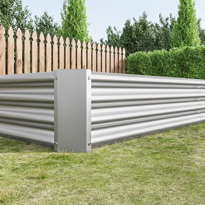 Heavy-Duty Metal Raised Garden Bed for Outdoor Vegetable Herb and Flower Planting – Durable Galvanized Steel Planter Box (Silver with 8x4x1ft)