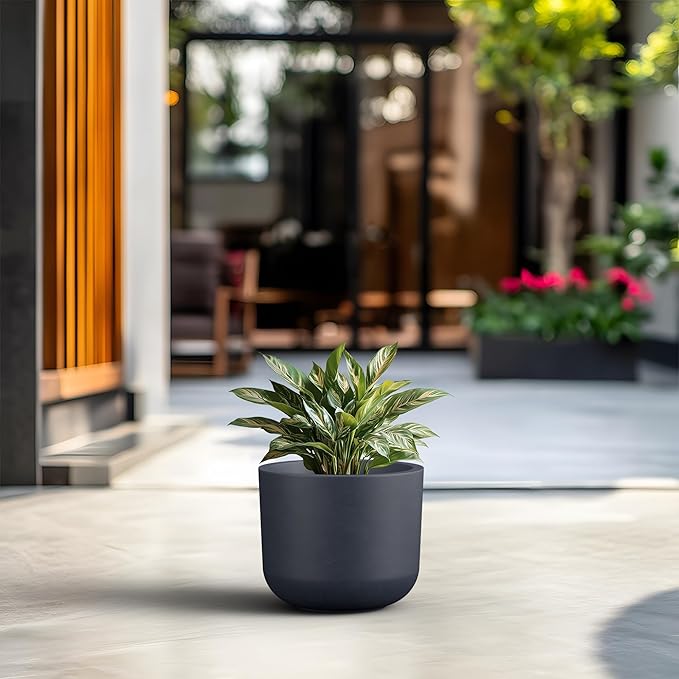 Kante Round Concrete Planter 11 Inch Dia Classic Style Large Plant Pot with Drainage Hole for Indoor &amp Outdoor Plants Ideal for Home Patio Garden Charcoal
