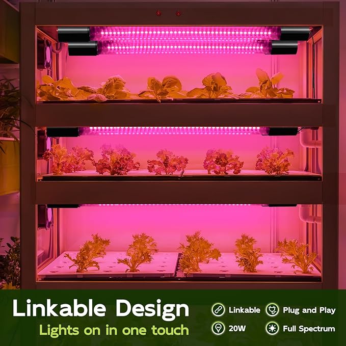 Hlite 16inch 2 Pack LED Grow Lights - Linkable Grow Lights for Indoor Plants Full Spectrum Plant Lights Plug and Hanging Design with On/Off Switch Hanging Grow Light from seedling to Flowering Black
