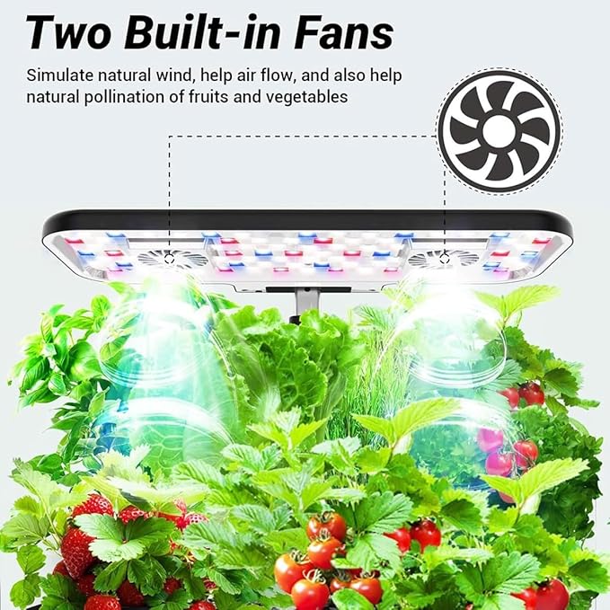 Herb Garden Kit17 Pods Hydroponics Growing System with 28W Full-Spectrum Grow Lights &amp 2 Fans Indoor Garden with Water Pump 10L Water Tank Auto Timer Height Adjustable