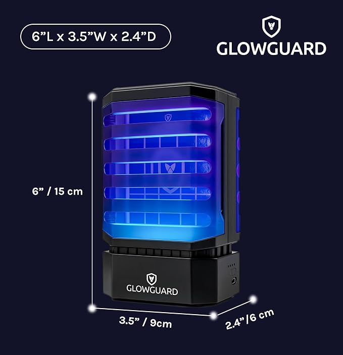 GlowGuard Cordless Flying Insect Trap Catches Fruit Flies Indoor Gnat Killer Magnet for Moths &amp Mosquitos in Dark 1 Rechargeable Trap + 4 Dual-Sided Sticky Pad Refills 30Hr 5000mAh Battery (Bl
