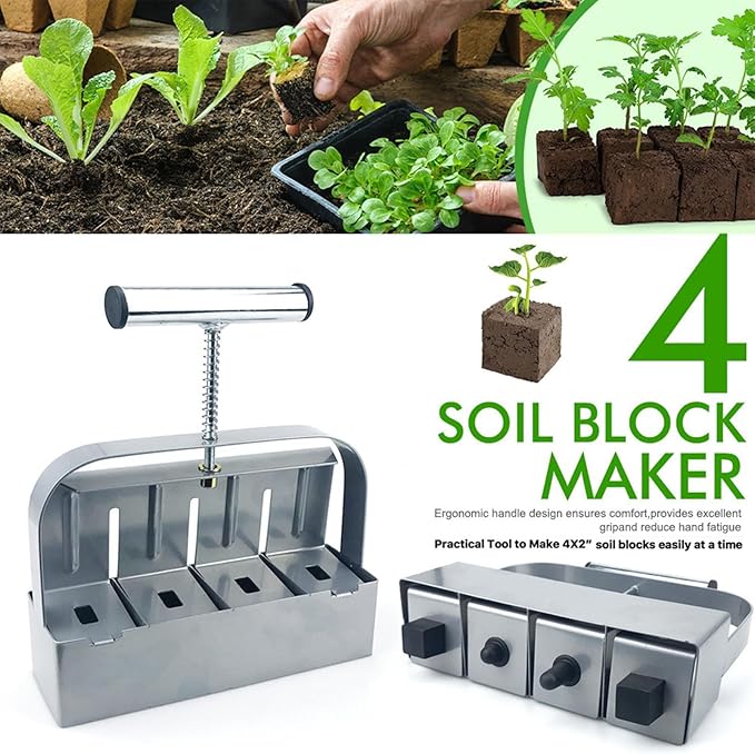 Soil Block Maker Steel Manual Compactor 2-Inch Gardening Block Tool Planting Transplanting Propagator Sturdy Starter Tray Accessory for Home Garden Greenhouse Use