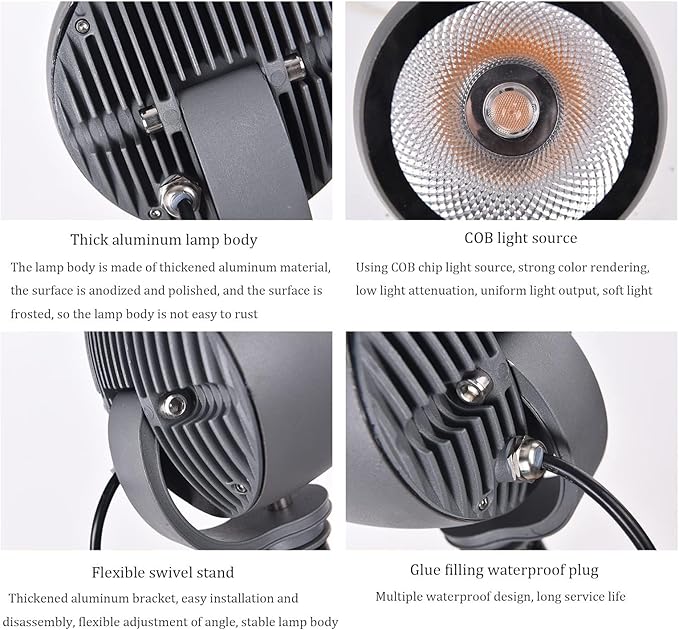 Rotation Spotlight - LED Floodlights AC85-265V Lawn Park Tree Lamps IP65 Waterproof Outdoor Decorative Round Flood Lamp for Garden Villas Path Landscape Lighting(WhiteB-20W(AC85-265V))