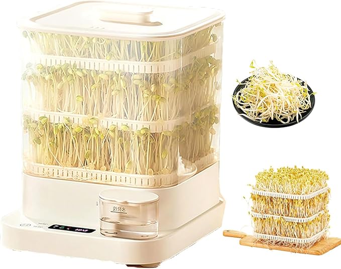 Automatic Sprouter Bean Growing Machine 3 Layers Home Smart Bean Sprout Machine with 1.5L Water Tank 360° Automatic Spray