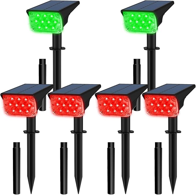 T-SUNUS Halloween Solar Spot Lights Red IP65 Waterproof Green Landscape Spotlights Solar Powered Wall Lights Dark Sensing Auto On/Off 2 Modes Outdoor Garden Lights for Yard Porch 6 Pack