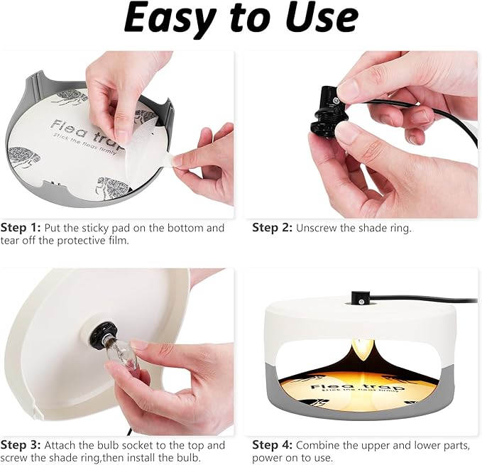 Flea Traps for Inside Your Home 2 Pack Flea Trap with Sticky Pads Refills &amp Light Bulb Replacement Odorless Natural Indoor Bed Bug Light Killer Insect Infestation Treatment Trap for Kids Pet