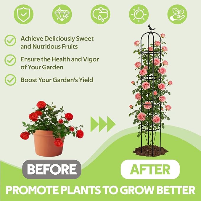 2 Pack Obelisk Trellis for Climbing Plants Outdoor - Heavy Duty Plastic Coated Steel Garden Arch Metal Trellis - Rustproof Tomato Cage Vertical Plant Support for Vines Vegetable Flower Indoor