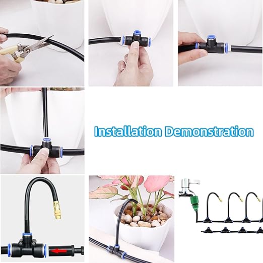 Garden Watering System Greenhouse Mist Drip Irrigation Kit65Ft Hanging Plant Watering System with 20 Three-Way Atomizing Nozzle and 12mm IrrigationTubing Hose Gold