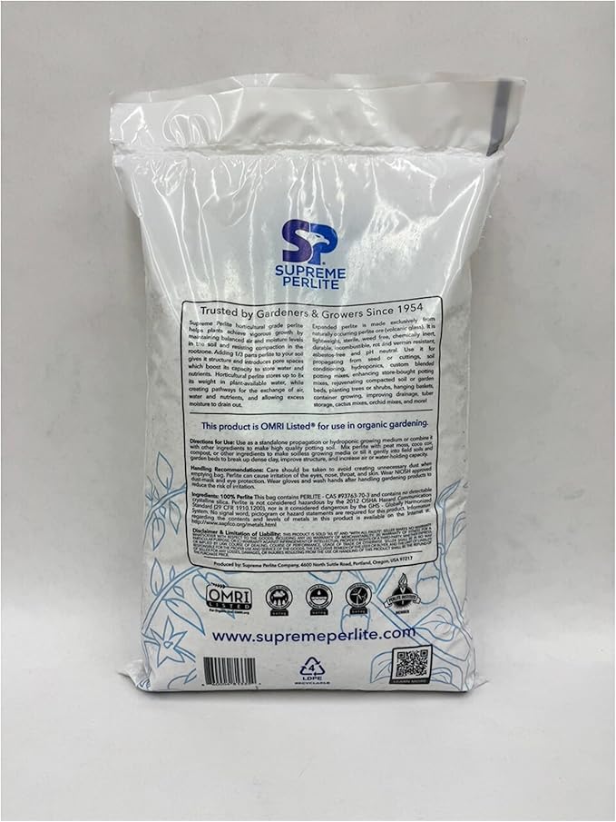 Supreme Perlite Coarse Horticultural Perlite for Potting Soil Seed Starting Propagation &amp Organic Gardening 24 Quart Bag - Improves Drainage and Soil Aeration for Indoor or Outdoor Plant Use