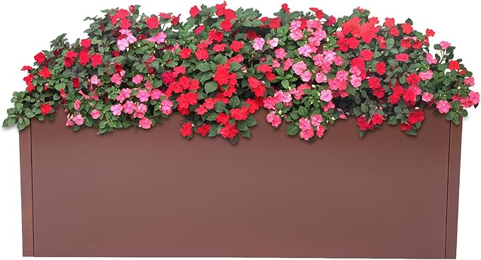 Metal Raised Garden Bed Modern Rectangular Planter Flower Box for Indoor Outdoor Balconies Gardens Decks Patios Decks Front Porches 38 * 15 * 15 in (Brown)