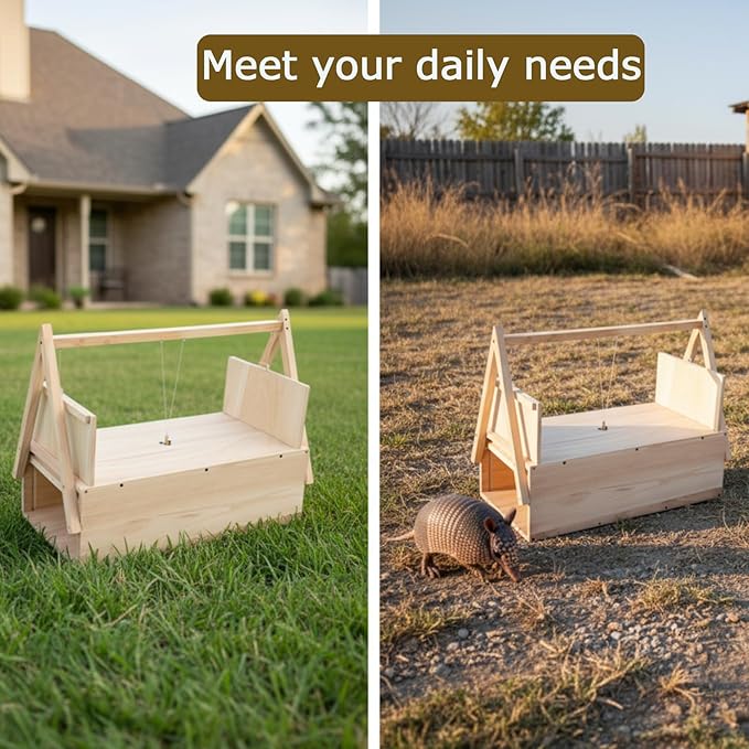 Qualirey 1 Pack Unassembled Wooden Armadillo Traps 24 Inch Outdoor Live Armadillo Traps for Yard Garden Safe Humane Animal Trap for Groundhogs Stray Dogs Cats Raccoons (No Fragrance)