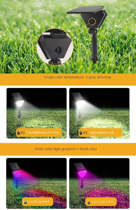 Solar Spot Lights Outdoor Solar Landscape Spotlights 2 Modes IP65 Waterproof Dusk to Dawn Solar Powered Flood Wall Lights for Outside Yard Garden Pathway (RGB)