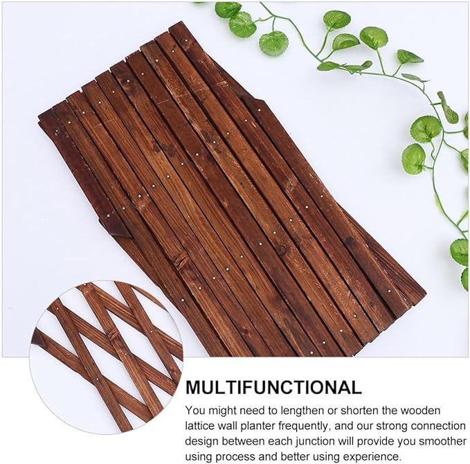 Kisangel Expandable Carbonized Wood Garden Trellis Plant Support 0.9cm Thick 44x22cm Wooden Vine Climbing Frame for Outdoor Patio and Garden