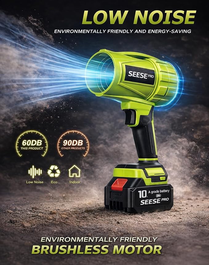 980000 RPM Cordless Leaf Blower with 1200g Thrust 1200 CFM &amp 200 MPH Airflow Ultra-Light Turbo Handheld Blower for Patio Lawn Leaves Car Drying (1 * 10 Batteries Set)
