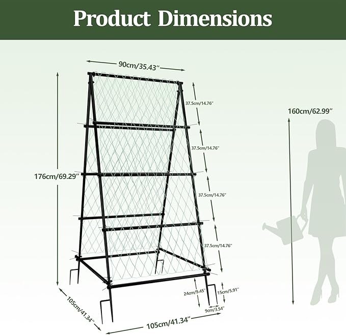 unho Garden Trellis for Climbing Plants with Tough Nylon Netting 6ft Tall Sturdy Rustproof Metal Plant Support Tower for Vegetable Fruit Vine Cucumber Garden LightweightOutdoor