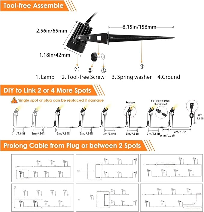 Garden Light Spotlight Power Supply 21m Outdoor Light IP65 Peak Lighting Upward 12V Warm for The Path Fenced Terrace (6n1 can be Linked to 10 Points)