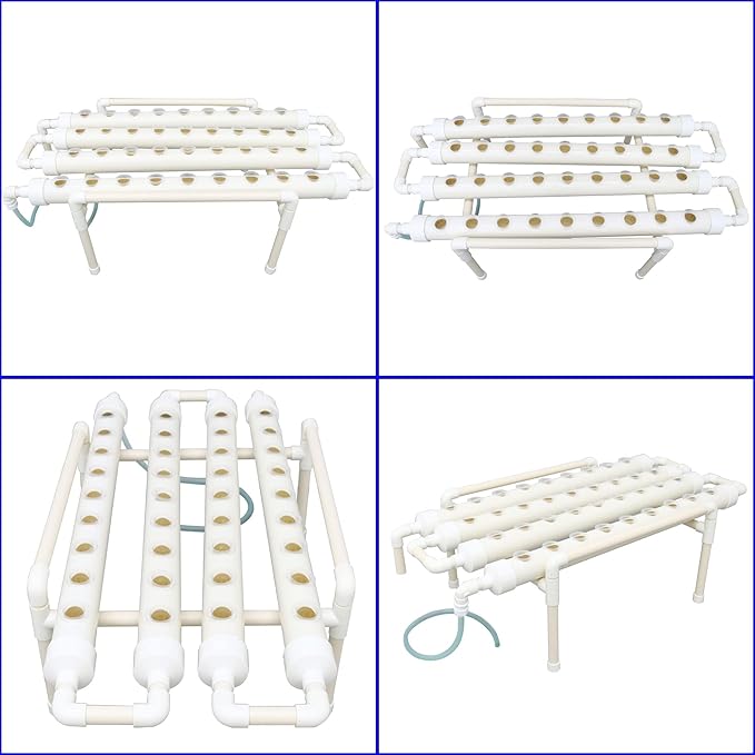 INTBUYING Hydroponics Growing System 36 Holes 4 Pipes 1 Layer Plant Site Grow Kit Hydroponic Gardening System Horizontal with Water Pump Nest Basket Sponge for Leafy Vegetables