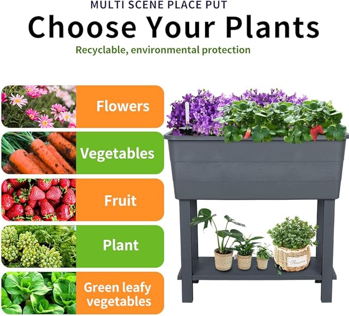 3 Pcs Self Watering Elevated Raised Garden Bed Large Outdoor Plastic Planter Box Big Flower Plant Pot for Planting Flowers Vegetables and Herbs (3 Dark Grey)