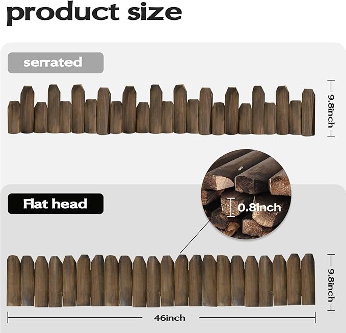 Wood Garden Edging Half Round Natural Wooden Solid Log Fence Border Decorative for Flower Bed Barriers and Landscape Fencing (9.8 H x 47 L 6 Pack)