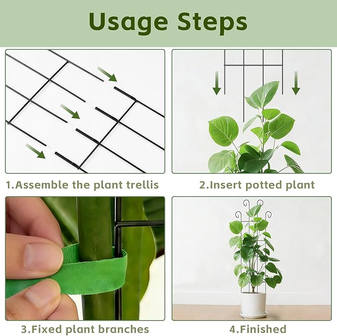 Trellis for Climbing Plants Indoor 4 Pack 31'' Metal Plant Trellis Indoor for Potted Plants Sturdy Plant Support Outdoor for Ivy Pothos Monstera Hoya Flower Vine Wave Shape