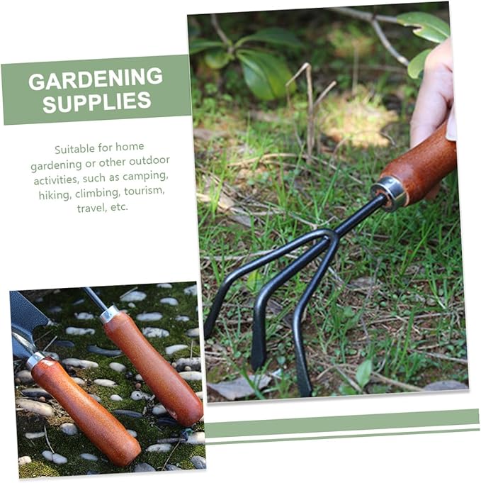 Beaupretty Garden Tool Set 4pcs Mini Spade Shovel with Extended Narrow Blade 3-Prong Cultivator Dual-use Hoe Rake and Soil Scoop for Precise Weeding and Planting in Pots and Gardens