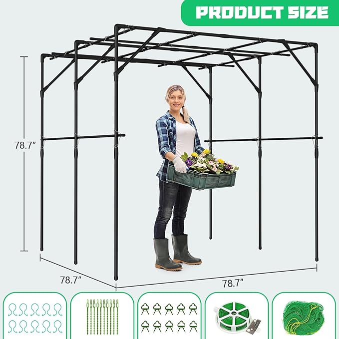 DoCred Large Garden Arch Trellis for Climbing Plants 79'' H x 79'' L x 79'' W Outdoor Grape Vine Trellis Arch Arbor Gazebo Grape Trellis for Climbing Plants Courtyard and Garden Decoration Black