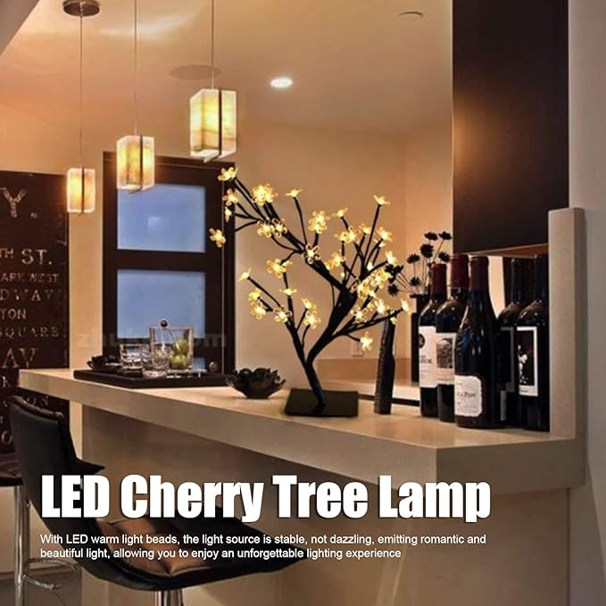 Cherry Blossom Decor Bonsai Tree Lamp with 24 Warm White LED Lights USB Powered 12.6 Inch - Twinkling Lights Flexible Design Romantic Home Decoration
