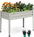 HAPPYGRILL Raised Garden Bed Galvanized Garden Box with Legs Drainage Holes 2 Gloves Outdoor Planter Box for Garden Backyard &amp Patio 46”x 24” x 32” Sliver