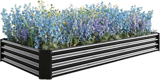 Raised Garden BedRaised Beds for Gardening Outdoor for Vegetables Flowers Ground Planter BoxGalvanized Raised Garden Beds. (Black with 8x4x1ft)