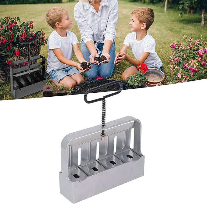 Manual Soil Block MakerSoil Blocker with Comfortable HandleSilver Manual Soil Block Maker Handheld Seedling Micro Soil Blocker Set for Greenhouse