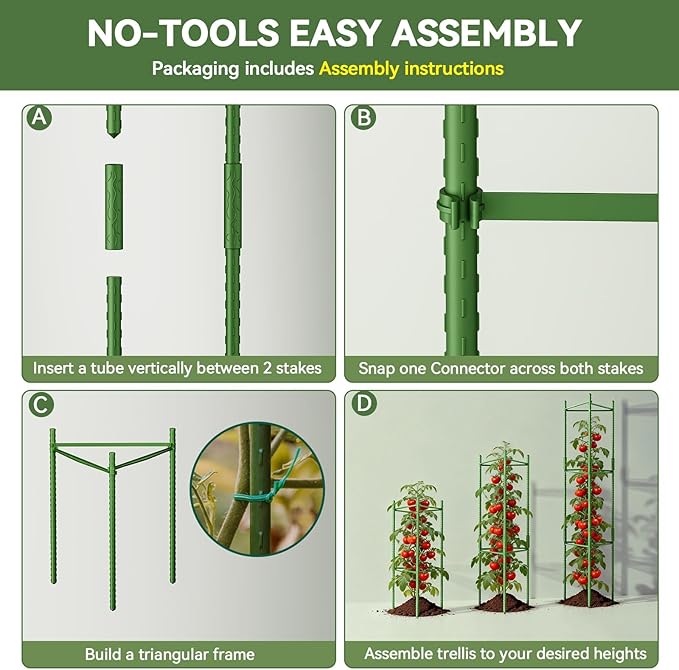 Halatool 6 Pack Tomato Cages for Garden Plant Support 48 Inch Adjustable Garden Stakes for Potted Plants Tomatoes Trellis for Climbing Vegetables Flowers Fruits Cucumber Eggplant Pepper Cherry