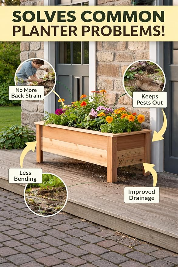 Cedar Raised Garden Bed Planter Box with Legs – Heavy Duty Outdoor Wooden Planter for Vegetables &amp Flowers No Bending Elevated Design Custom Size Handmade in USA (24in x 15.5in x 16in)